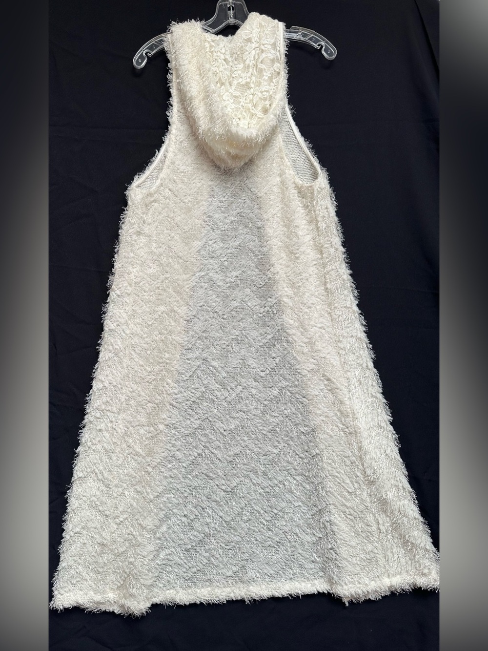 EASEL CARDIGAN DUSTER VEST OPEN FRONT KNIT FUZZY ONE BUTTON CLOSURE IVORY SMALL